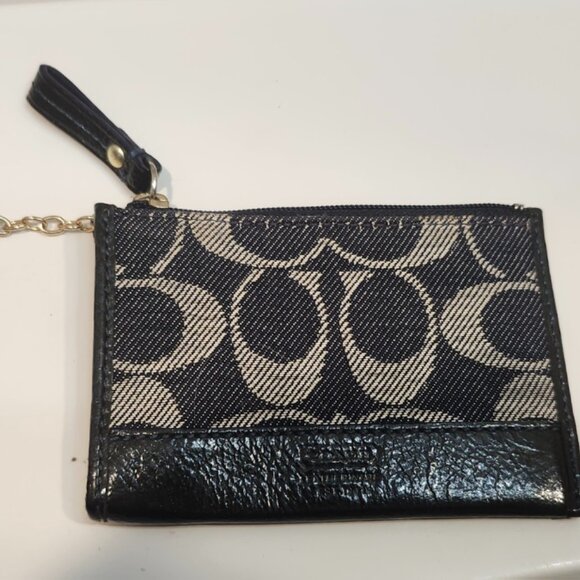 EUC Authentic Vintage Coach Deep Blue Denim Signature Skinny Mini Zip Wallet - Picture 1 of 4